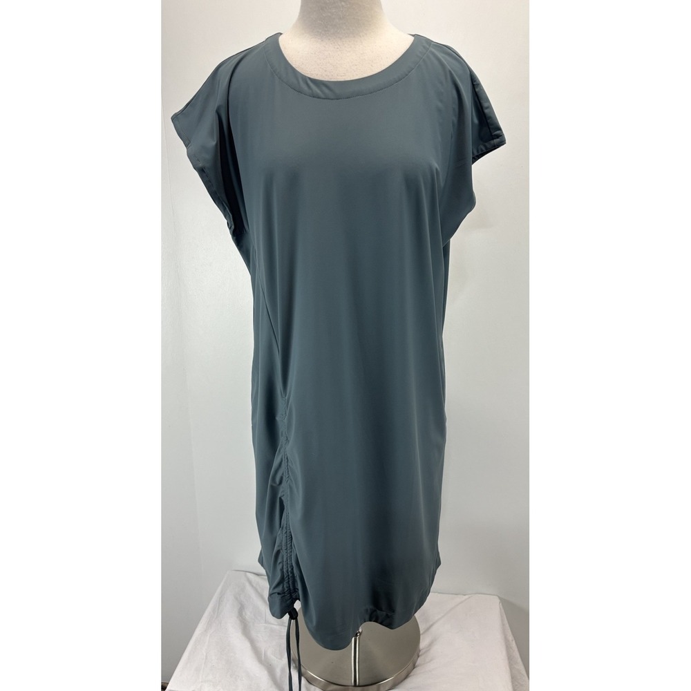 Lisa Bayne Jersey Draped Dress Women's L Grey Lagenlook Minimalist Ruched Side
